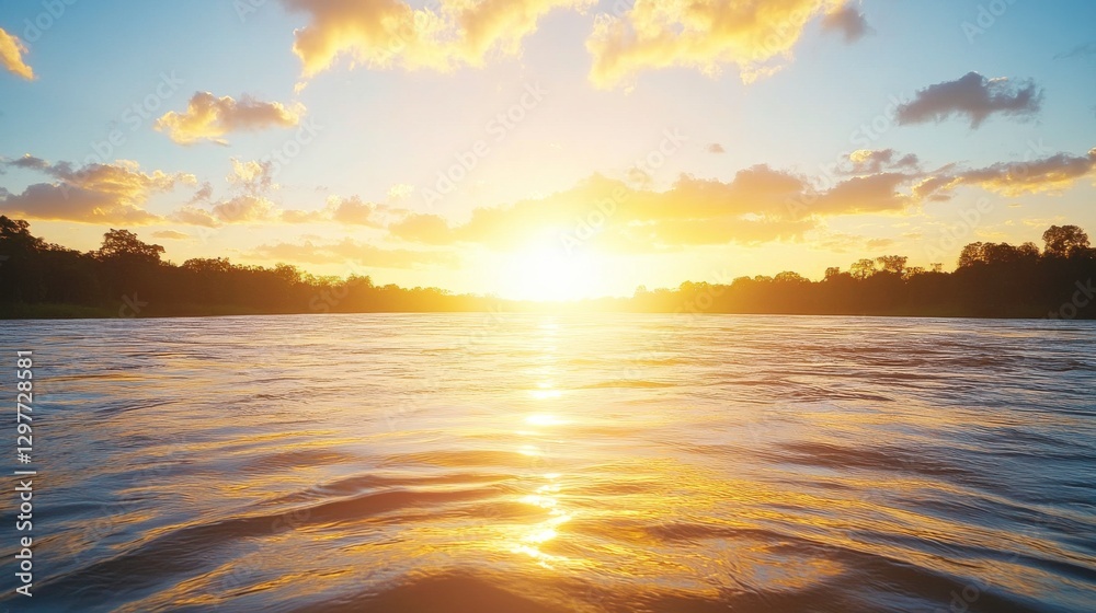 Obraz premium Glowing Riverbanks Under Sunlight at Golden Hour