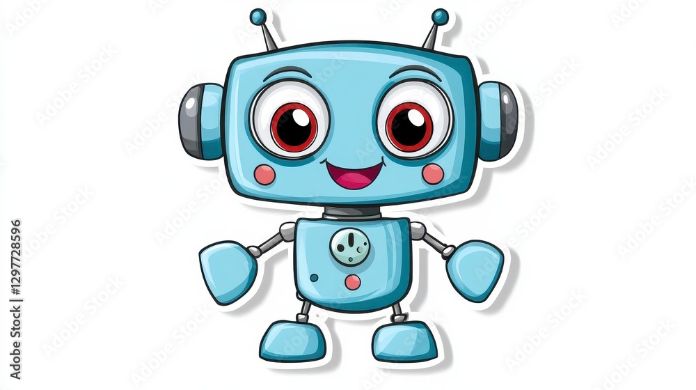 Fototapeta premium Cute Cartoon Robot Character with Big Eyes and Friendly Smile
