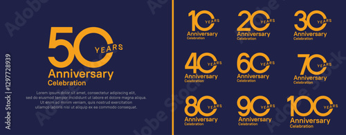 anniversary logotype set. vector design yellow color for celebration event