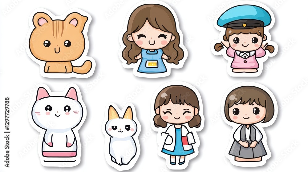 Cute Cartoon Characters and Animals Stickers for Kids and Fun Design Cute Cartoon Characters and Animals Stickers for Kids and Fun Design