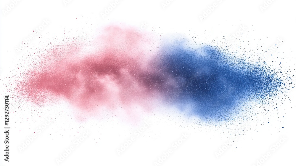 Obraz premium Abstract explosion of vibrant pink and blue powder on white background creating a dynamic and artistic effect with a sense of energy and colorful contrast