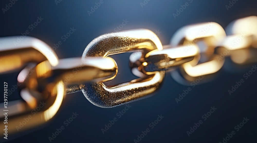 Obraz premium Golden Chain Link Macro, Strength, Security, and Interconnectedness Concept