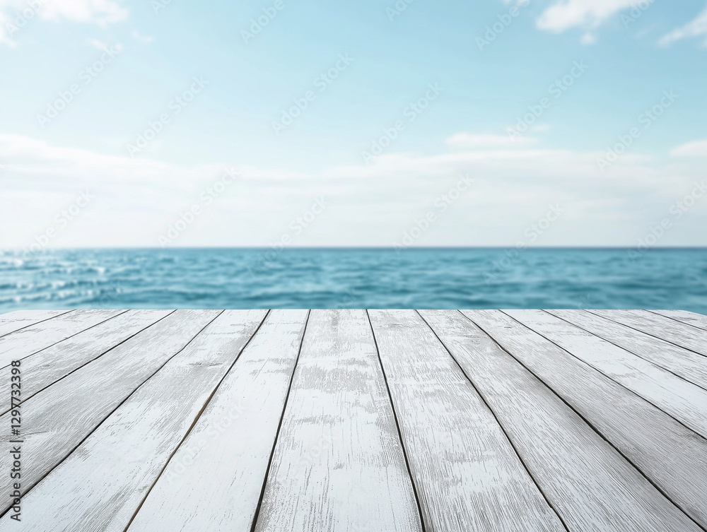 Empty wooden table on sea background Empty wooden table on sea background
