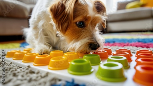 Dog Puzzle Toy: A toy with concealed compartments, encouraging dogs to problem-solve and retrieve hidden treats, enhancing mental stimulation and playtime fun.
