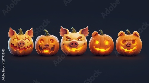 Funny Pig Jack o  lanterns Halloween Pumpkins