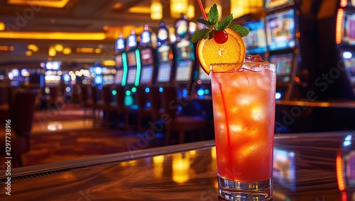 Refreshing Red Cocktail in Casino Setting