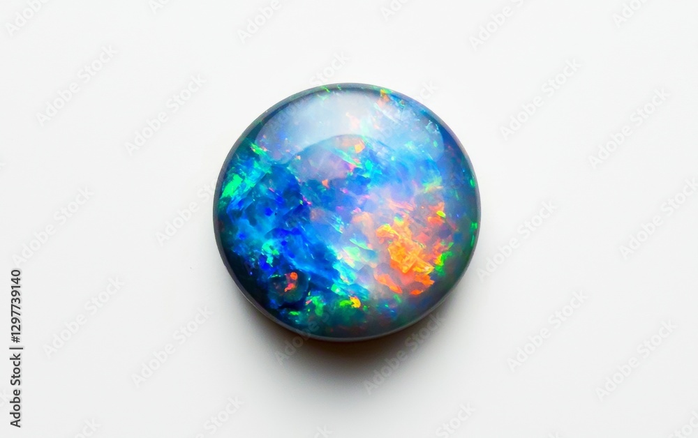 Colorful opal gemstone displaying vibrant hues of blue, green, and orange reflecting light from various angles Colorful opal gemstone displaying vibrant hues of blue, green, and orange reflecting light from various angles