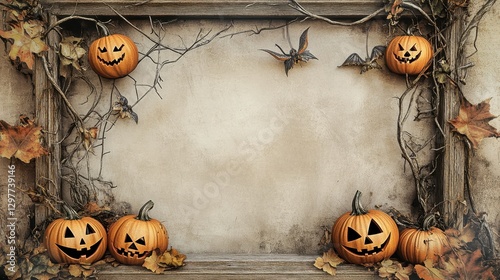 Halloween Jack o  Lantern Background with Autumn Leaves
