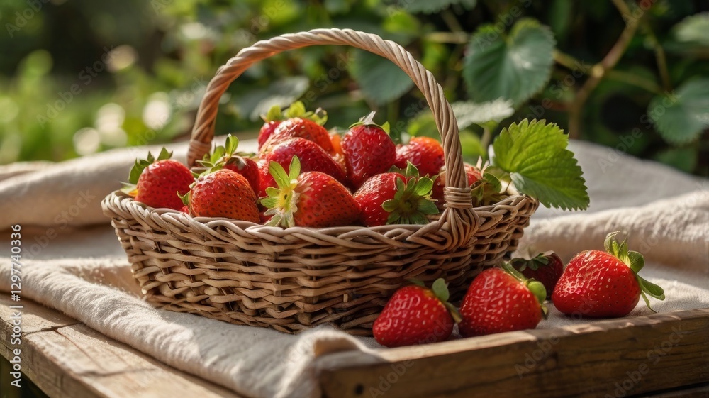 Fresh strawberries in a wicker basket ready for a healthy summer snack Fresh strawberries in a wicker basket ready for a healthy summer snack