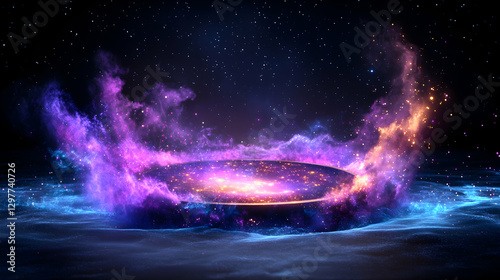 Cosmic platform, nebula backdrop