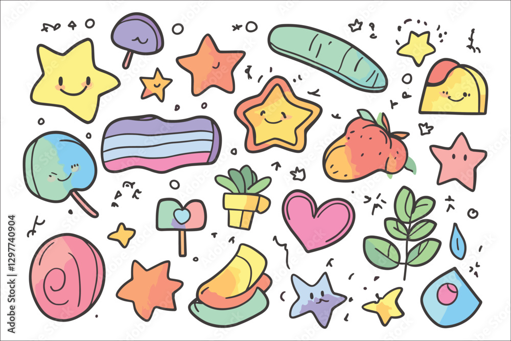 Fototapeta premium Starry Hearts & Floral Dreams: A Colorful Seamless Pattern