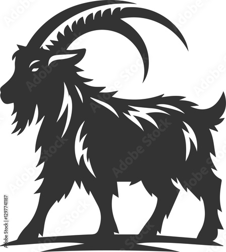 Goat standing in a defensive posture animal vector silhouette