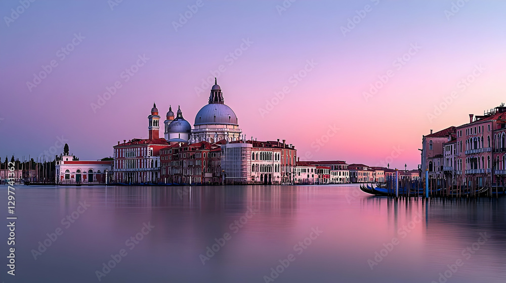 Venice Italy Cityscape Featuring Classic Architecture with Reflections in Calm Water at Sunset