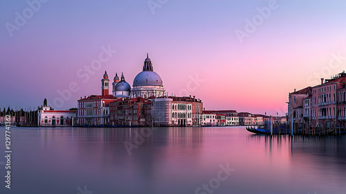 Obraz na płótnie Venice Italy Cityscape Featuring Classic Architecture with Reflections in Calm Water at Sunset w salonie