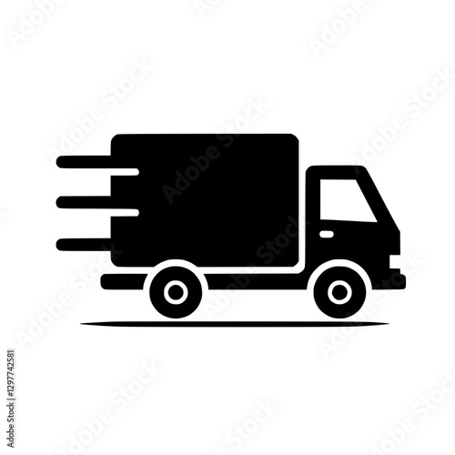 Delivery truck icon in motion, symbol of logistics and transportation services