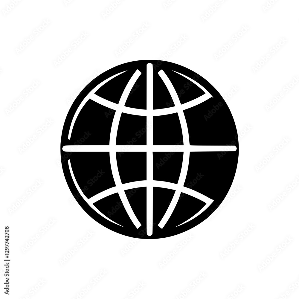 Globe icon with meridian lines, symbol of global connectivity and geography Globe icon with meridian lines, symbol of global connectivity and geography