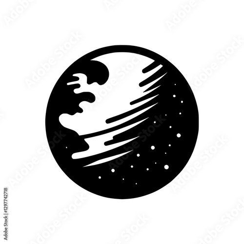 Planet icon with abstract surface and starry background, symbol of space