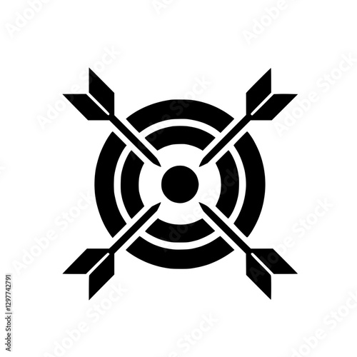 Target icon with four arrows pointing to the center, black design image