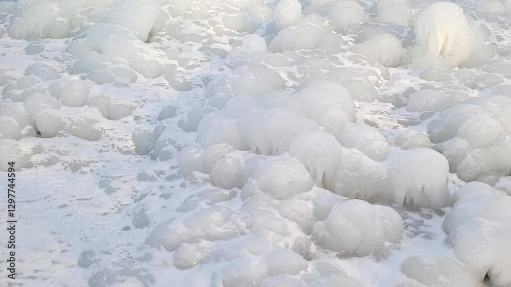 Pump Ice Rocks Stockvideon Ice blocks on the shore of the reservoir were formed by ...