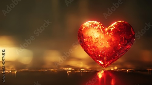 A glowing red heart shape illuminates within a darkened background setting