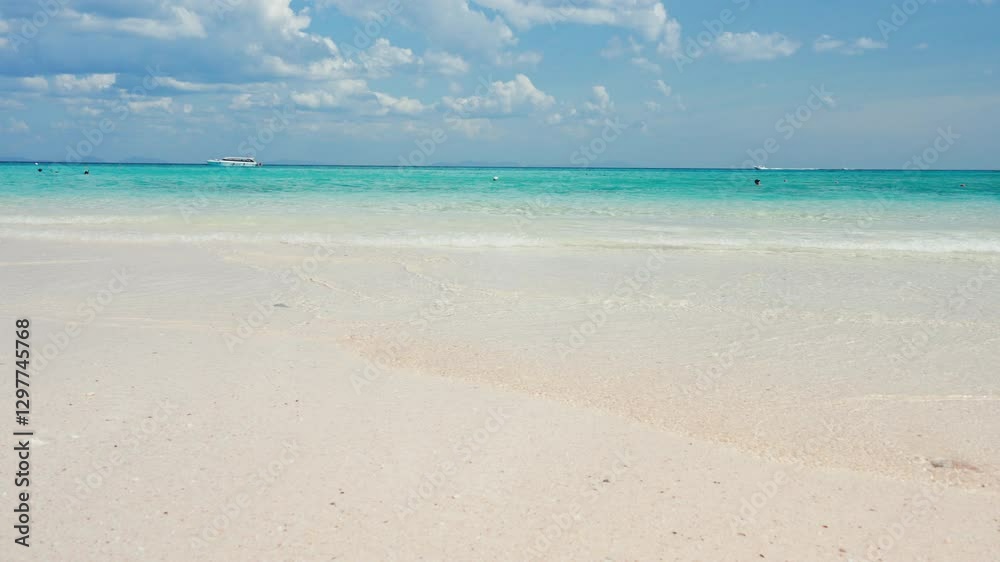 beautiful beach background with crystal blue sea view on tropical island. Wallpaper, summer vacation and seascape