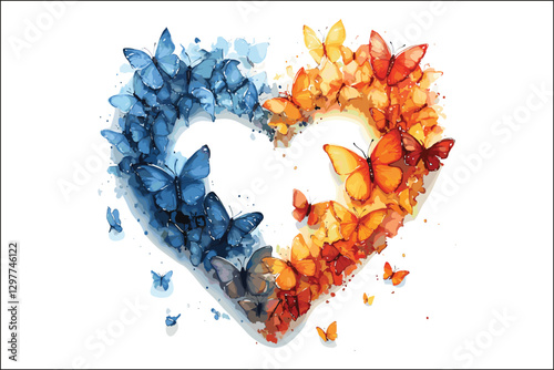 Whimsical Watercolor Butterflies and Heart Shapes Artwork