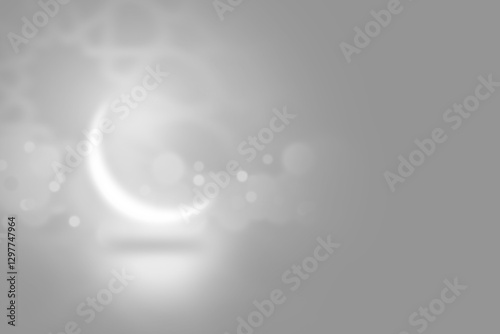 Moon shines on abstract Arabesque shadow background with traditional ornaments, bokeh light,  Islamic Ramadan design.