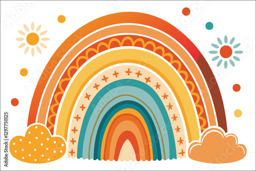 Retro Boho Sublimation Art – Watercolor PNG for Apparel