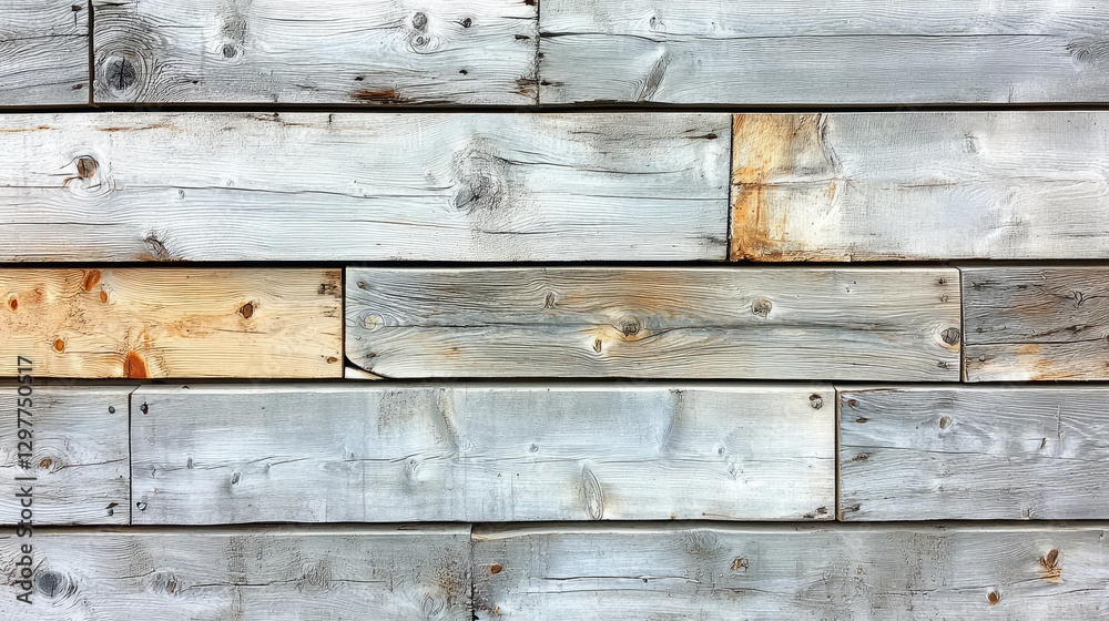 Fototapeta premium Weathered wooden planks in light and airy design, showcasing natural textures and colors