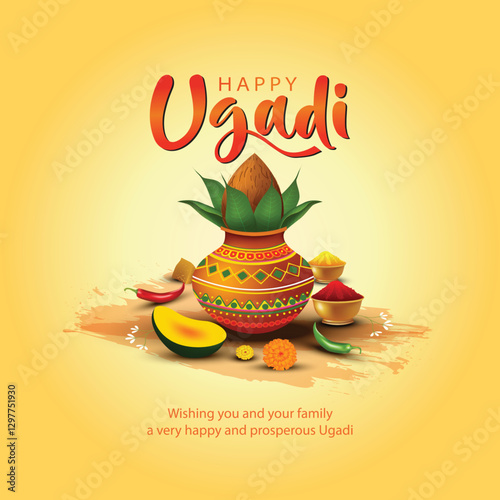 happy Ugadi New Year festival. holiday celebrated by the inhabitants of Karnataka and Andhra Pradesh. abstract vector illustration graphic design.