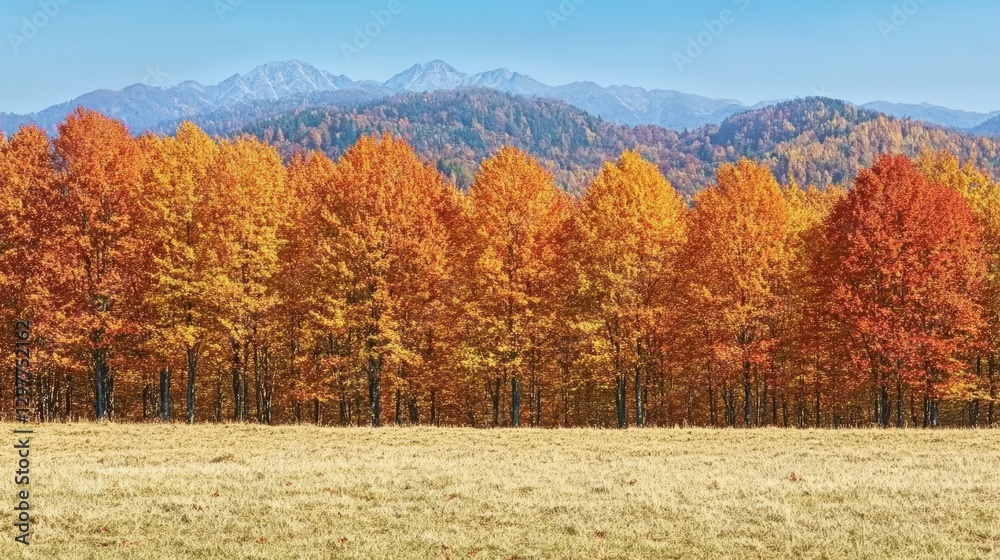 Fototapeta premium Spectacular autumn landscape with vibrant foliage and distant mountain range a picturesque panorama of fall colors and scenic background