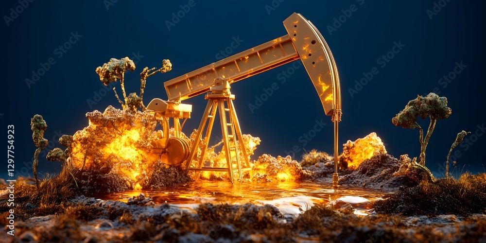 Fototapeta premium an oil pump jack operates on the ground, pumping up crude oil