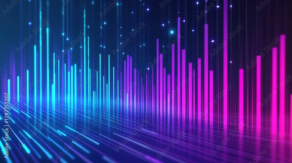 An abstract digital waveform design featuring vibrant cyan and blue hues, with precise vertical lines that represent sound visualization in electronic music. An abstract digital waveform design featuring vibrant cyan and blue hues, with precise vertical lines that represent sound visualization in electronic music.