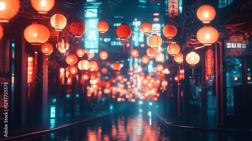 Wallpaper Mural Neon lanterns reflecting ancient streets Torontodigital.ca