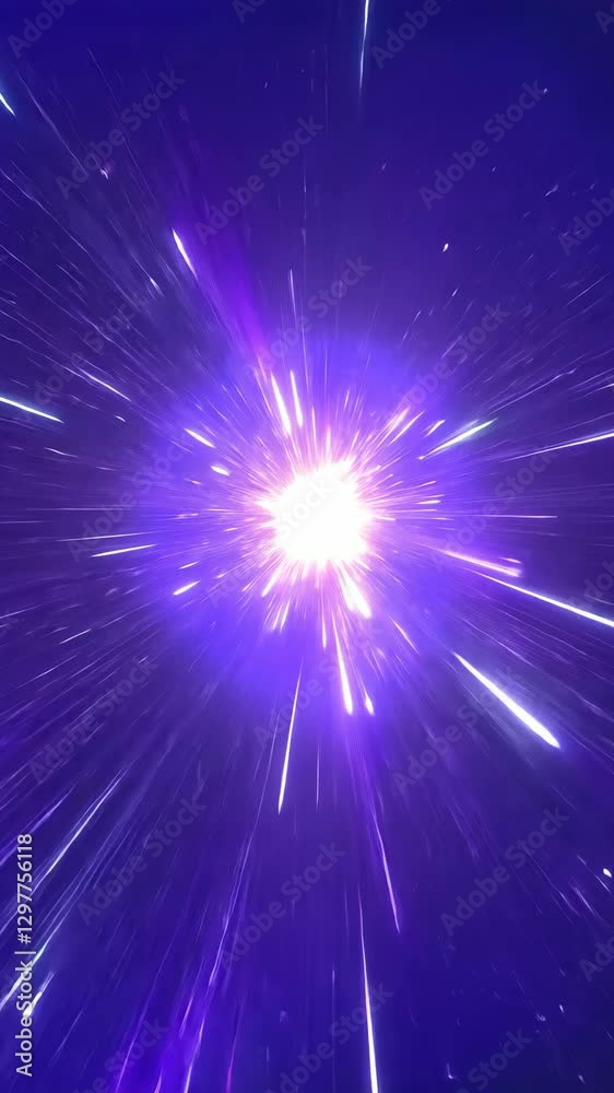 Dynamic explosion of light and energy illustrating cosmic phenomena in a vibrant purple and white display
