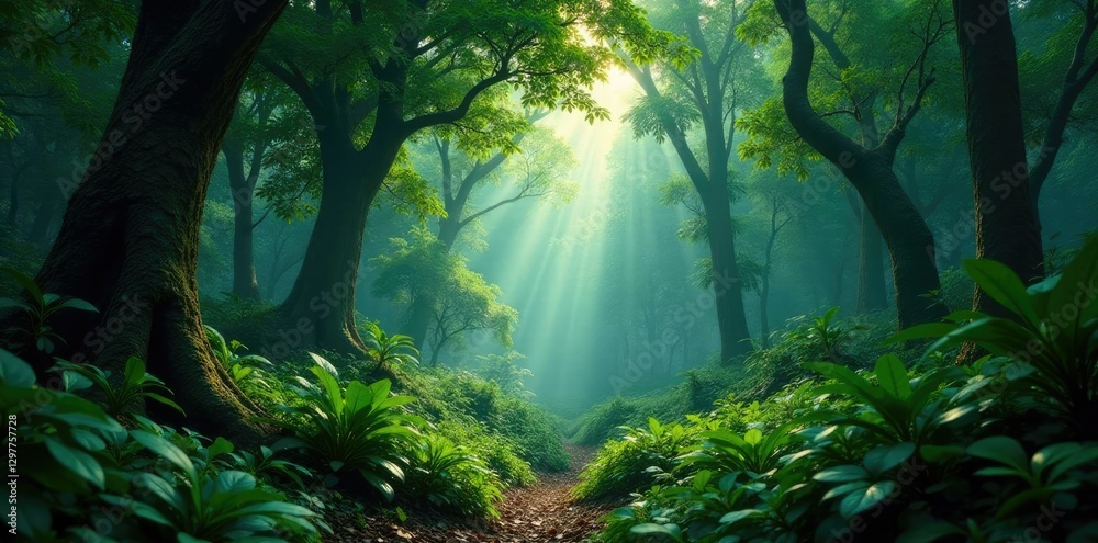Fototapeta premium Dense understory of a lowland tropical rainforest, understory, trees, canopy