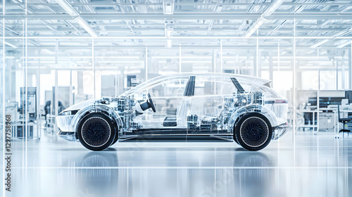 Transparent Car Technology Diagram Displaying Interior Components on a White Background