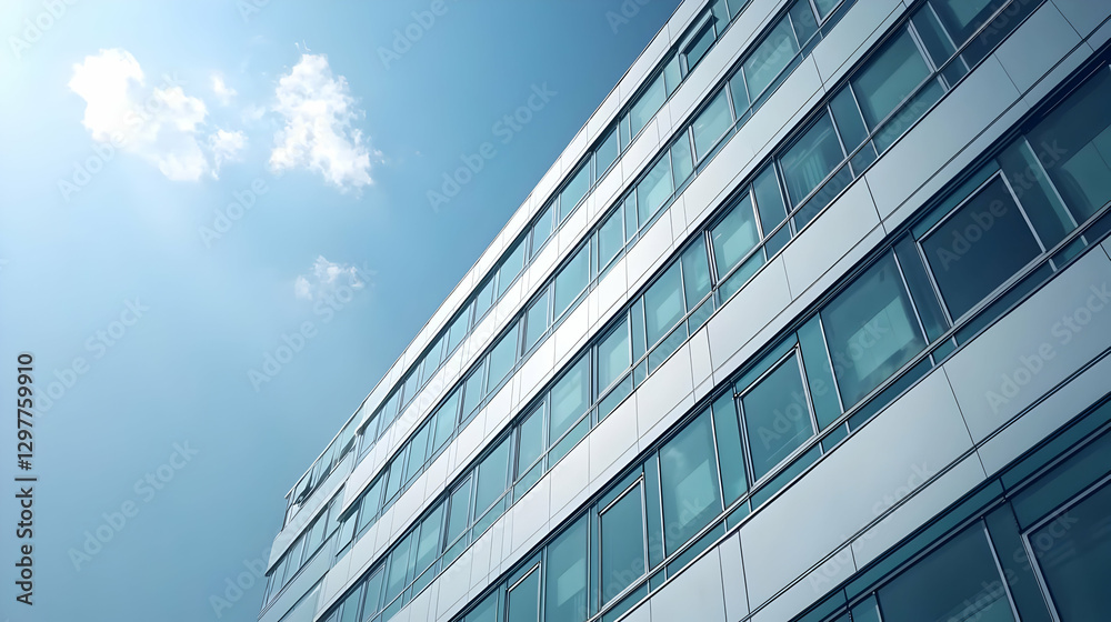 Modern Architectural Building With Glass Facade Against Blue Sky With Clouds Modern Architectural Building With Glass Facade Against Blue Sky With Clouds