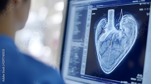 Doctor reviewing cardiac x-ray in hospital