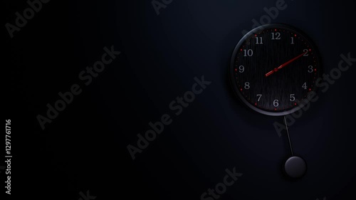 Classic black color analog clock with seamless spinning second hand and detailed time movement loop animation