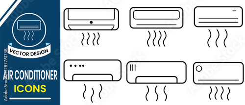 Air conditioner line icon vector design set. AC cooling icon, silhouette design. Vector illustration.