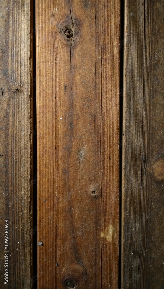 Fototapeta premium Rough-hewn wooden planks on a wooden table with visible knots and cracks, wood texture, wooden