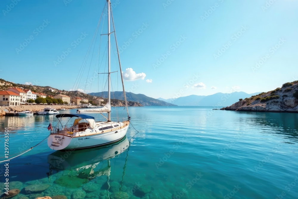 Sailboat anchored in the bay near Bastia's picturesque harbor, sea, boat, anchor Sailboat anchored in the bay near Bastia's picturesque harbor, sea, boat, anchor