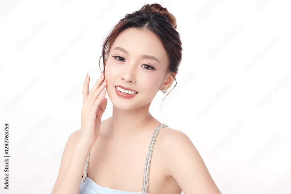 Beautiful young asian woman with clean fresh skin on white background, Face care, Facial treatment, Cosmetology, beauty and spa, Asian women portrait.