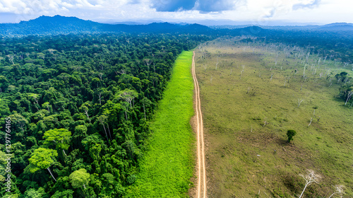 Devastated Rainforest: A stark contrast between untouched forest and cleared land.