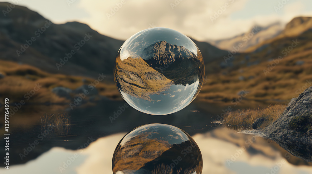 soap bubble reflecting an inverted image of a natural landscape in its surface soap bubble reflecting an inverted image of a natural landscape in its surface