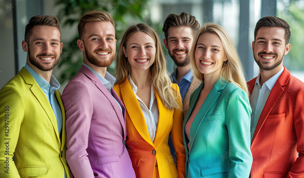 A small group of diverse business professionals, led by a confident senior leader, stands united in a modern office setting. A small group of diverse business professionals, led by a confident senior leader, stands united in a modern office setting.