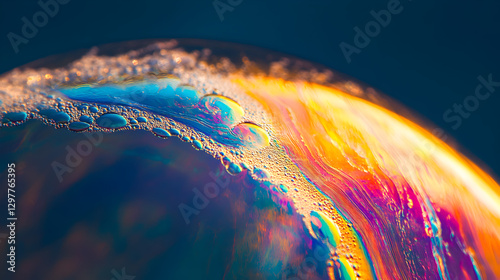 of a soap bubble’s thin edge with rainbow-like diffraction patterns  photo