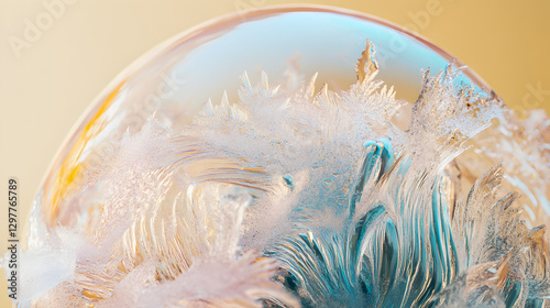 bubble glowing in the golden light of sunrise, highlighting frost formations  photo