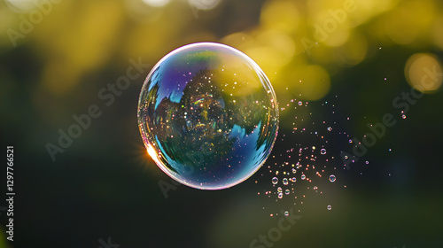 of a soap bubble shrinking and breaking due to evaporation and air pressure changes  photo